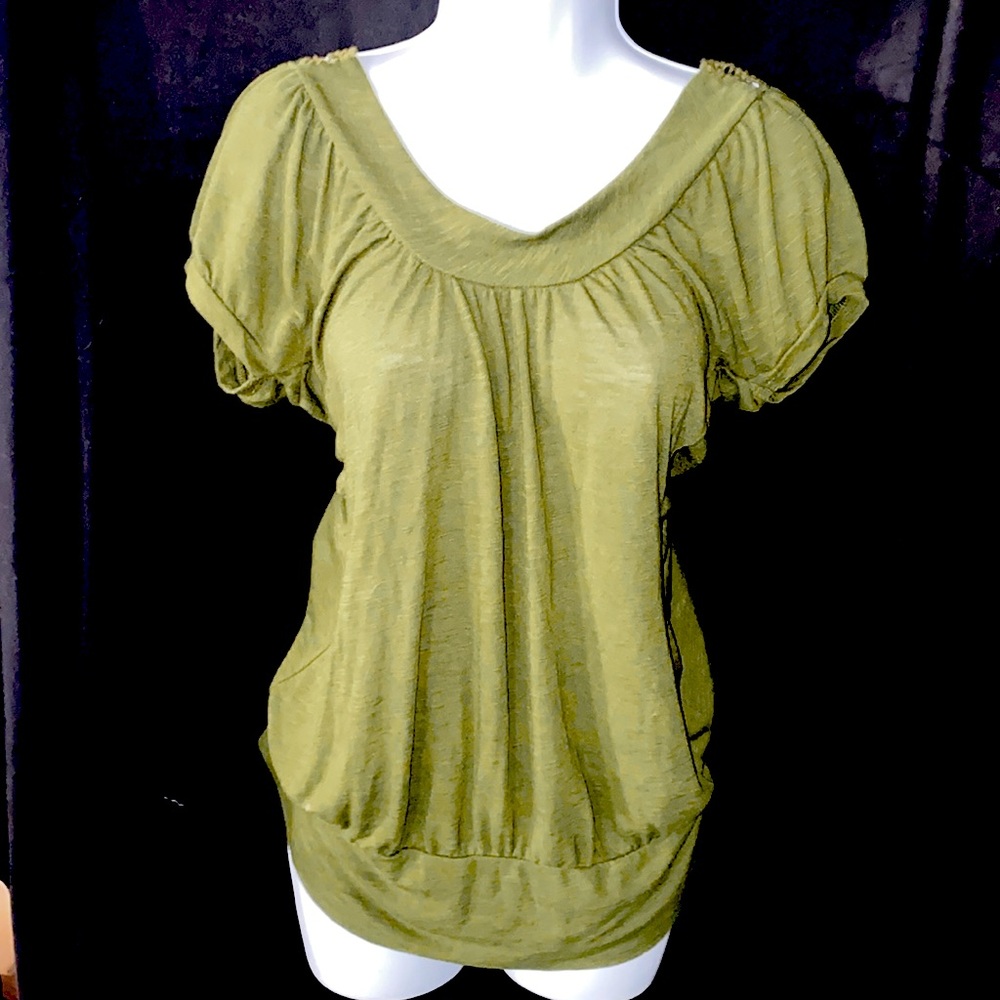 Army green Energie top/ crochet lace back. Size L.